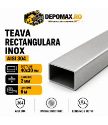 Teava rectangulara inox AISI 304, 40 x 30 x 2 mm, 6 metri